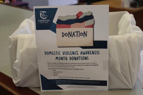 Donation box for domestic violence awareness month.