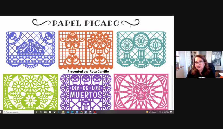 The papel picado workshop held in honor of Latinx heritage month was hosted by counselor Rosa Carrillo started off with a keynote presentation explaining the history behind paper picado. 