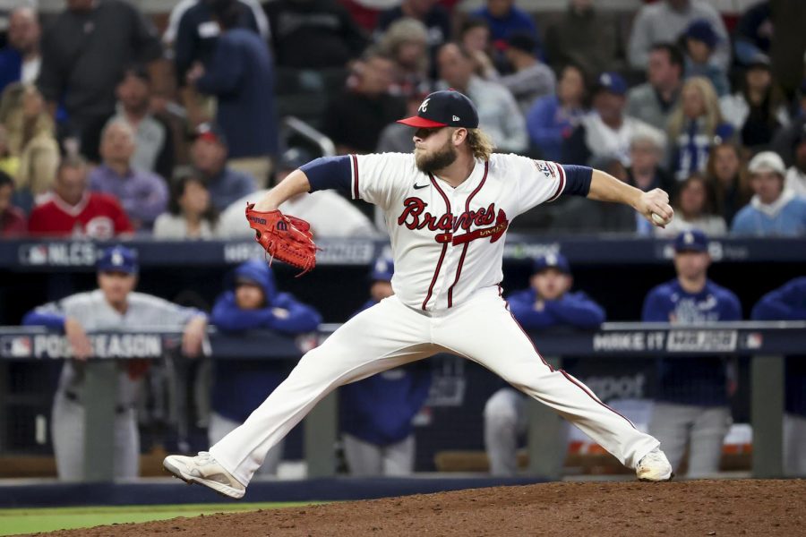 In+this+photo+from+October+23%2C+2021%2C+Atlanta+Braves+relief+pitcher+A.J.+Minter+works+during+the+fifth+inning+against+the+Los+Angeles+Dodgers+in+Game+6+of+the+National+League+Championship+Series+at+Truist+Park+in+Atlanta.+The+Braves+move+on+the+World+Series+with+a+4-2+win+over+the+Dodgers%2C+who+have+a+plethora+of+decisions+to+make+in+their+earlier+than+expected+offseason.+%28Robert+Gauthier%2FLos+Angeles+Times%2FTNS%29