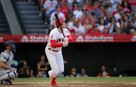 Angels slugger/pitcher Shohei Ohtani hits a home run to bring the Angels ahead of the Dodgers in the seventh inning at Angel Stadium Sunday, July 8, 2018 in Anaheim, Calif. The Dodgers won, 4-3. (Allen J. Schaben/Los Angeles Times/TNS) Photo credit: Allen J. Schaben/Los Angeles Times/TNS