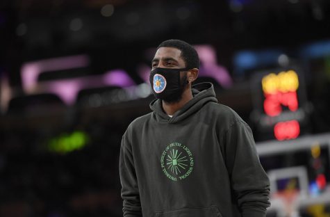 Kyrie Irving (11) of the Brooklyn Nets during a preseason game against the Los Angeles Lakers at Staples Center on Oct. 3, 2021 in Los Angeles. Photo credit: Kevork Djansezian/Getty Images/TNS