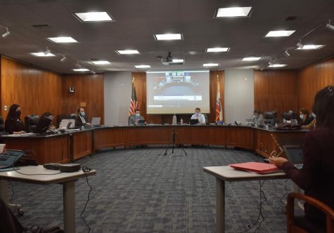 Cerritos College board of trustees votes to implement a COVID-19 vaccine mandate, starting in January 2022. Trustees conduct their meeting on Oct. 6, 2021. Photo credit: Vincent Medina
