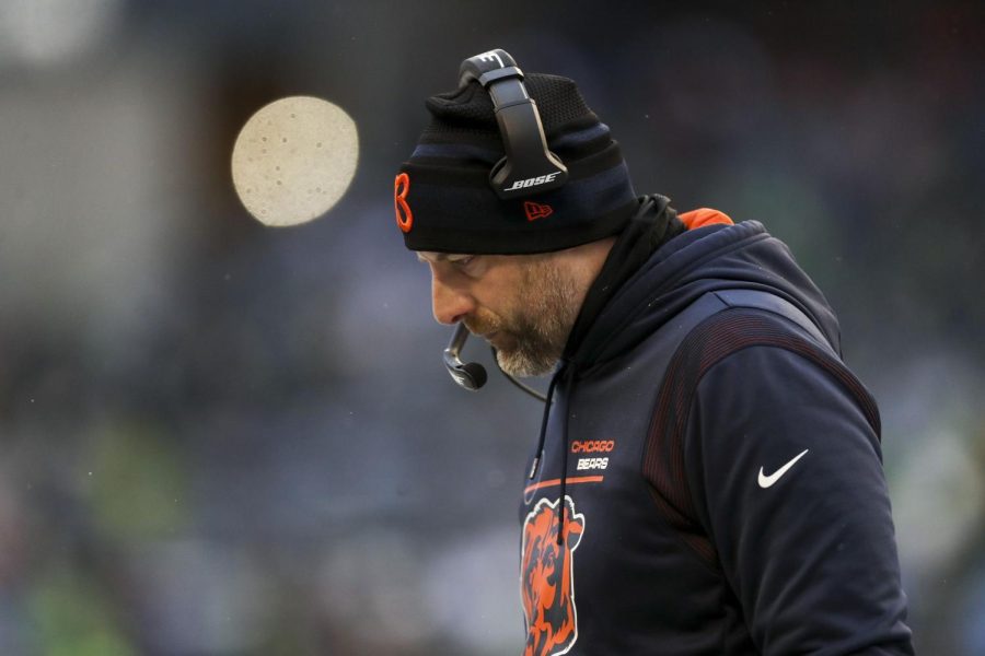 The man in this picture is former Head Coach of the Bears, Matt Nagy. He was fired on January 10th, 2022, and was fired for his 6-11 season (Pro Football Reference). He was also fired because he didnt develop Mitchell Trubisky and rookie Justin Fields.