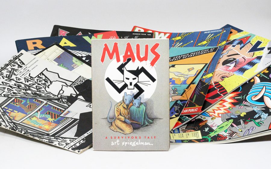 Maus depicts Jews as mice and Germans as cats. Spiegelman interviews his father about living through the Holocaust as a Polish Jew. Photo credit: Manhattan Rare Book Company