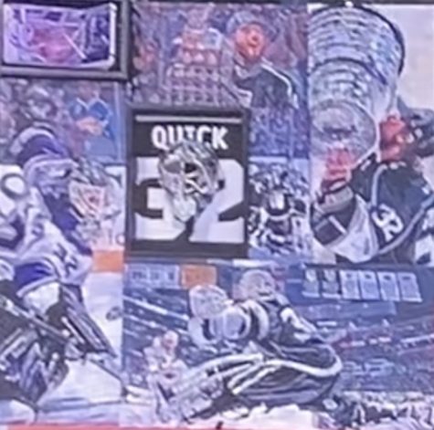 The Kings award Jonathan Quick with a painting containing seven panels representing 700 games.