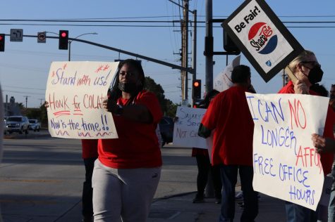 Cerritos College faculty and staff gathered at the intersection of Studebaker Rd and Alondra Blvd on Wednesday evening in protesting the Colleges Board of Trustees disregard for COLA. 