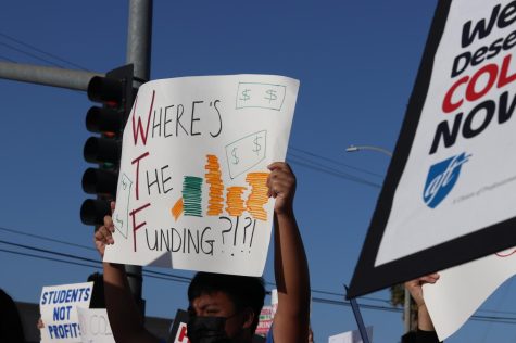 Cerritos College faculty and staff held a picket rally after Board of Trustees disregard their concern for lack of COLA in their contracts.