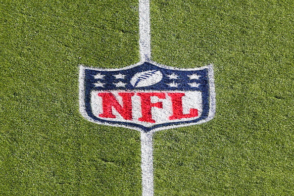 KANSAS CITY, MO - DECEMBER 12: A view of the NFL logo on the field before a game between the Las Vegas Raiders and Kansas City Chiefs on Dec 12, 2021 at GEHA Field at Arrowhead Stadium in Kansas City, MO. (Photo by Scott Winters/Icon Sportswire via Getty Images)