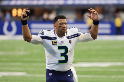 INDIANAPOLIS, INDIANA - SEPTEMBER 12: Russell Wilson #3 of the Seattle Seahawks celebrates after the game against the Indianapolis Colts at Lucas Oil Stadium on September 12, 2021 in Indianapolis, Indiana. (Photo by Justin Casterline/Getty Images)