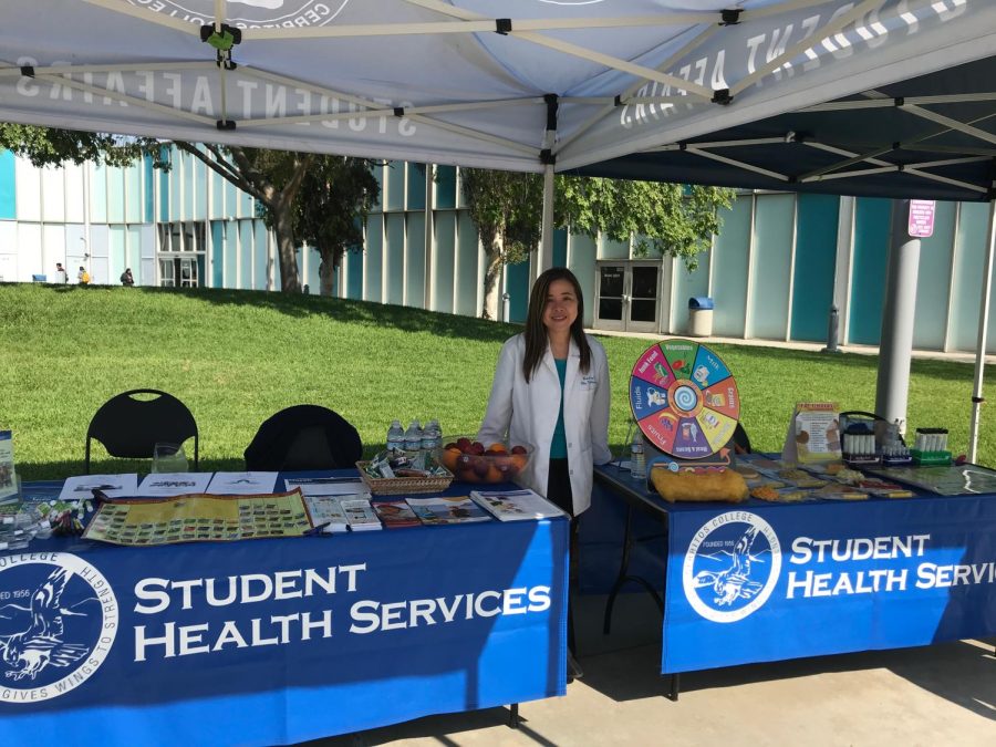 During National Nutrition Month, Hazel Ng helped maintain a booth with interactive games that educated visitors on fat intake and healthier diets. Consultations and recommendations to free Cerritos classes such as Zumba and yoga were also advertised for those with greater interest. Photo credit: Hazel Ng