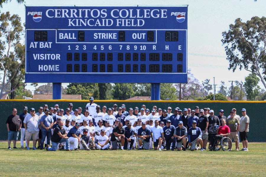 The Cerritos Falcons baseball team and the alumni unite. The alumni were impressed with the way the team performed against the Roadrunners. 