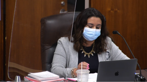 This is a picture of Trustee Perez, who gave comments responding to the faculty and students' concerns at April 20th's board meeting. While she was talking, there was a rain of boos and chants while she was speaking.