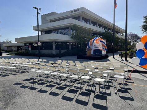 Chairs were set up at city hall to hear officials speak on behalf of Downey's One Day of Service.