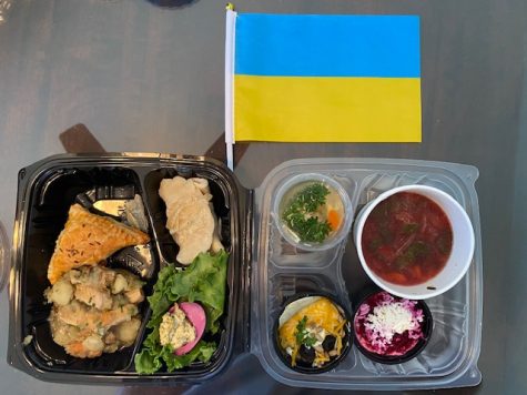 A family from Ukraine set up a fundraiser at a local restaurant serving Ukrainian food for donations.