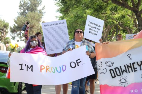 Community members from Downey and surrounding cities joined together on June 18 to march in solidarity with the LGBTQ+ community.