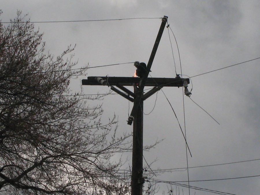 This is a photo of a power outage in Longfellow where it was due to a flaming power outage, while Cerritos College's power outage was due to a storm.