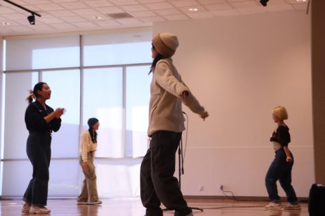 Ngo, Choi, Noda, and Nimura during their demonstration at the Student Center Stage. Photo credit: Christine Nader