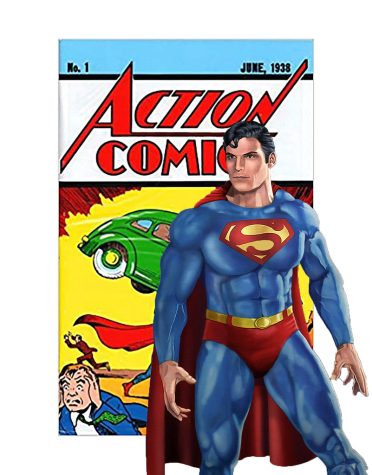 This is a photo of Action Comics #1, which was when Superman was introduced and had a Superman action figure next to the comic book. 