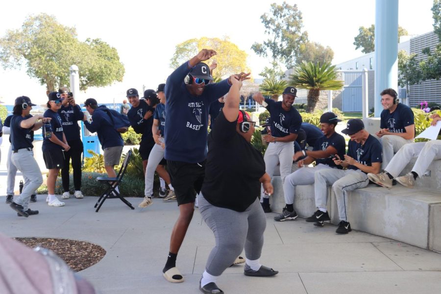 Baseball players letting lose after practice during the Feb. 8 Black History Month event.