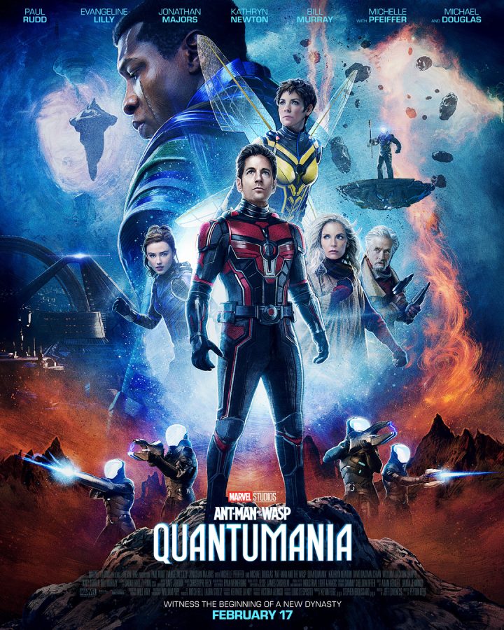 The cast of Ant-Man and The Wasp Quantumania in different positions for the movies poster.
