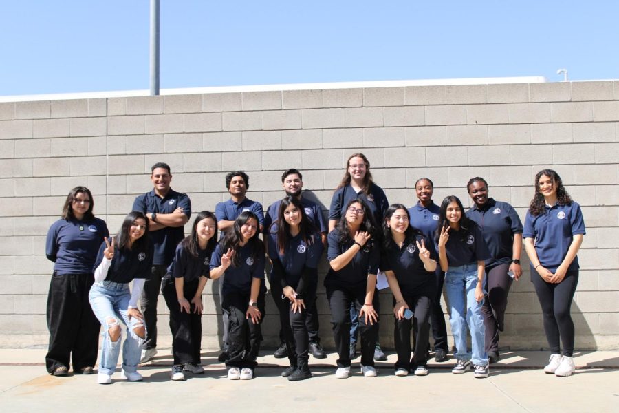 Left to Right: The third person crouching is Saige Frausto (President of ASCC for 2023-2024) and the person standing up, the person to the right, is Jacki Stone Scott (Student Trustee). 