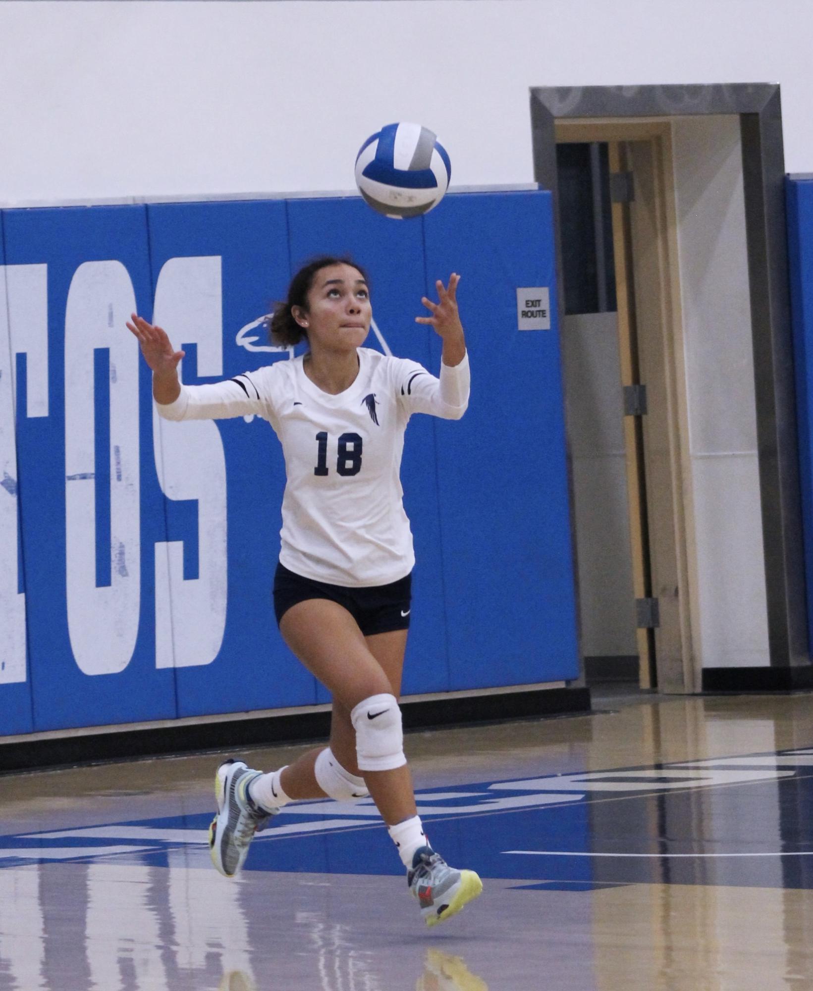 #18 Jasmine Soto-Castro serving the ball. 