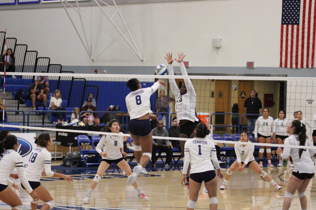 Erykah Scott leaping for a kill attempt. 