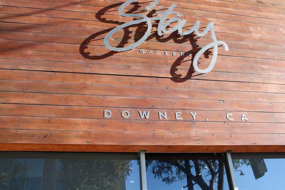 Entrance of the Stay Gallery in Downey California with their logo. 