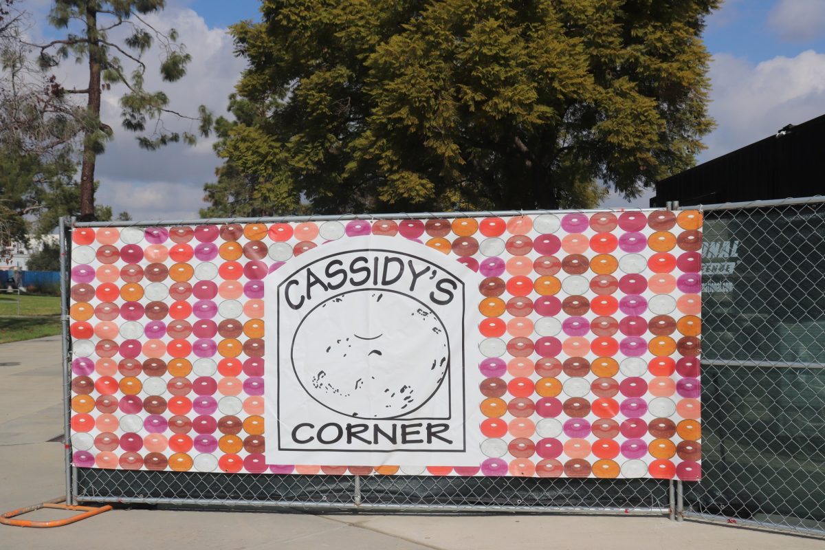 Another banner surrounding the in progress container with the Cassidys Corner logo on it. Photo credit: Emily Maciel
