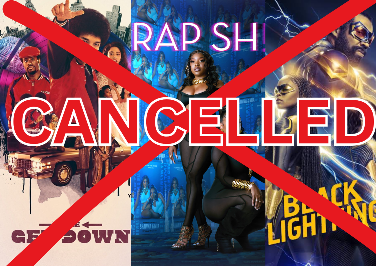 Cancelled shows left to right: The Get Down, Rap Sh!t and Black Lightning 