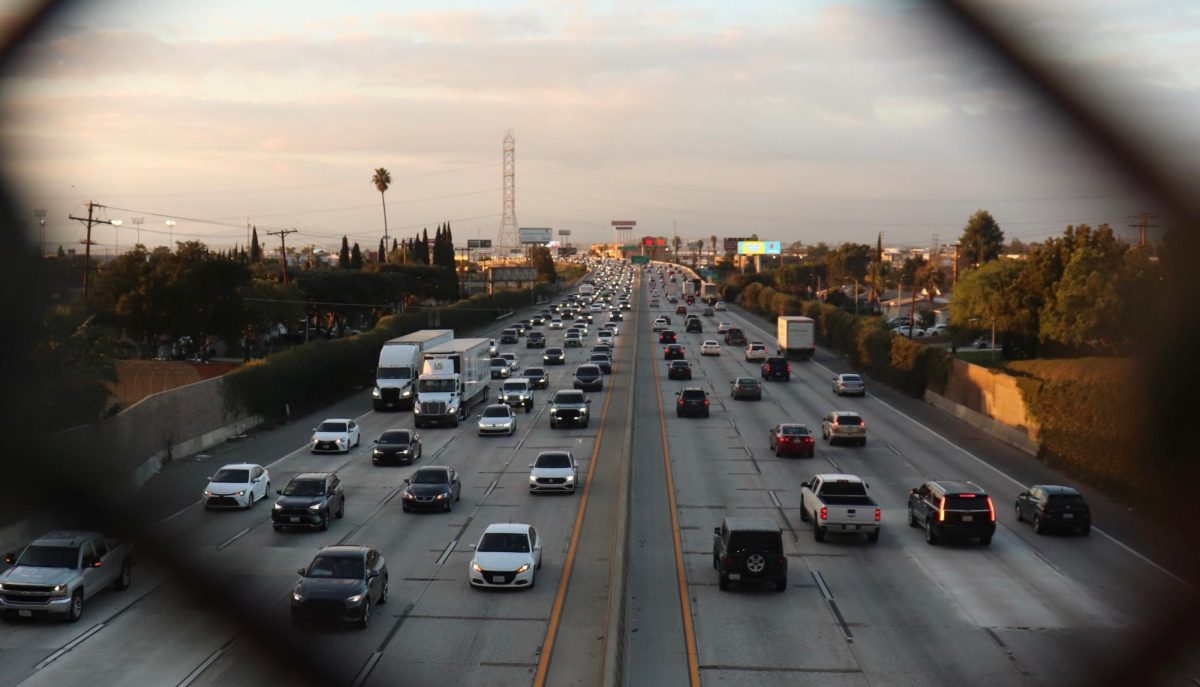 Rush hour on the 1-5 near Paramount Boulevard exit.