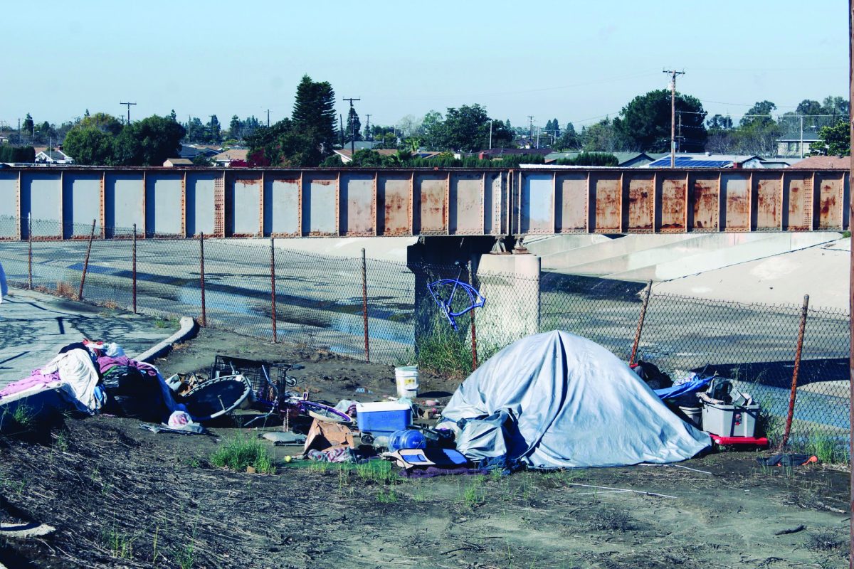 Homeless encampment located in Cerritos off the side of Coyote Creek Bikeway 